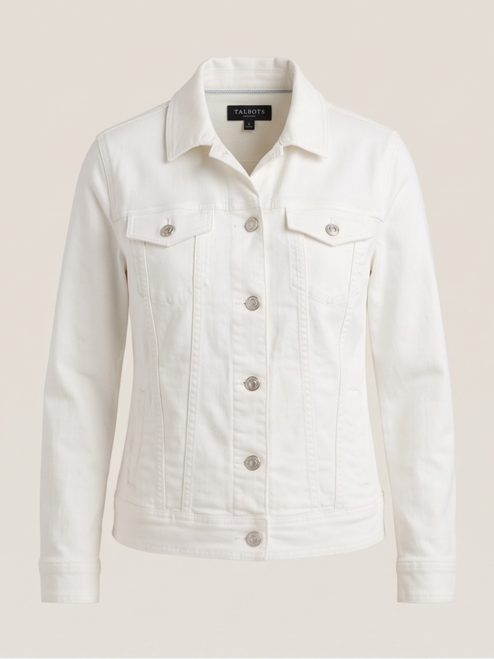 Talbots White Denim Jean Jacket with Button Front